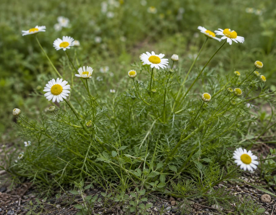 Roman chamomile white rays around a yellow centre